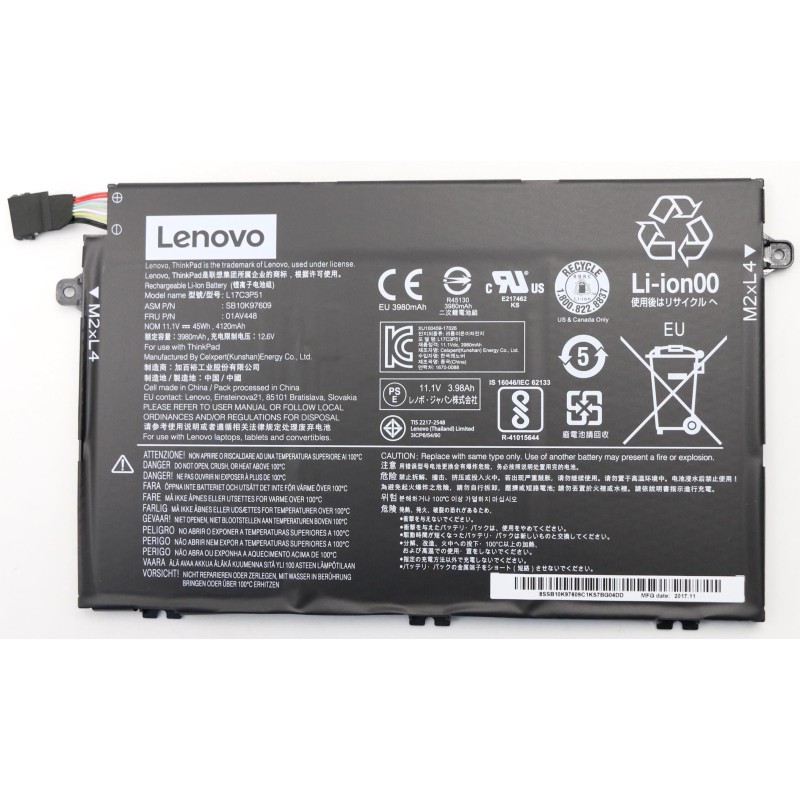 Batteria Lenovo ThinkPad E480, E580, E485, E585, E490, E590, E495, E595, E14, E15, L17M3P52 L17C3P51 L17L3P51, Originale